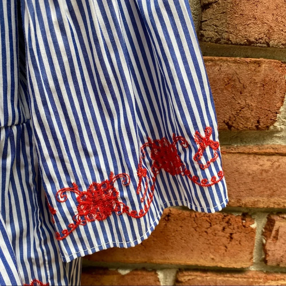 Primark Blue White Striped Blouse Red Embroidery - Picture 6 of 8